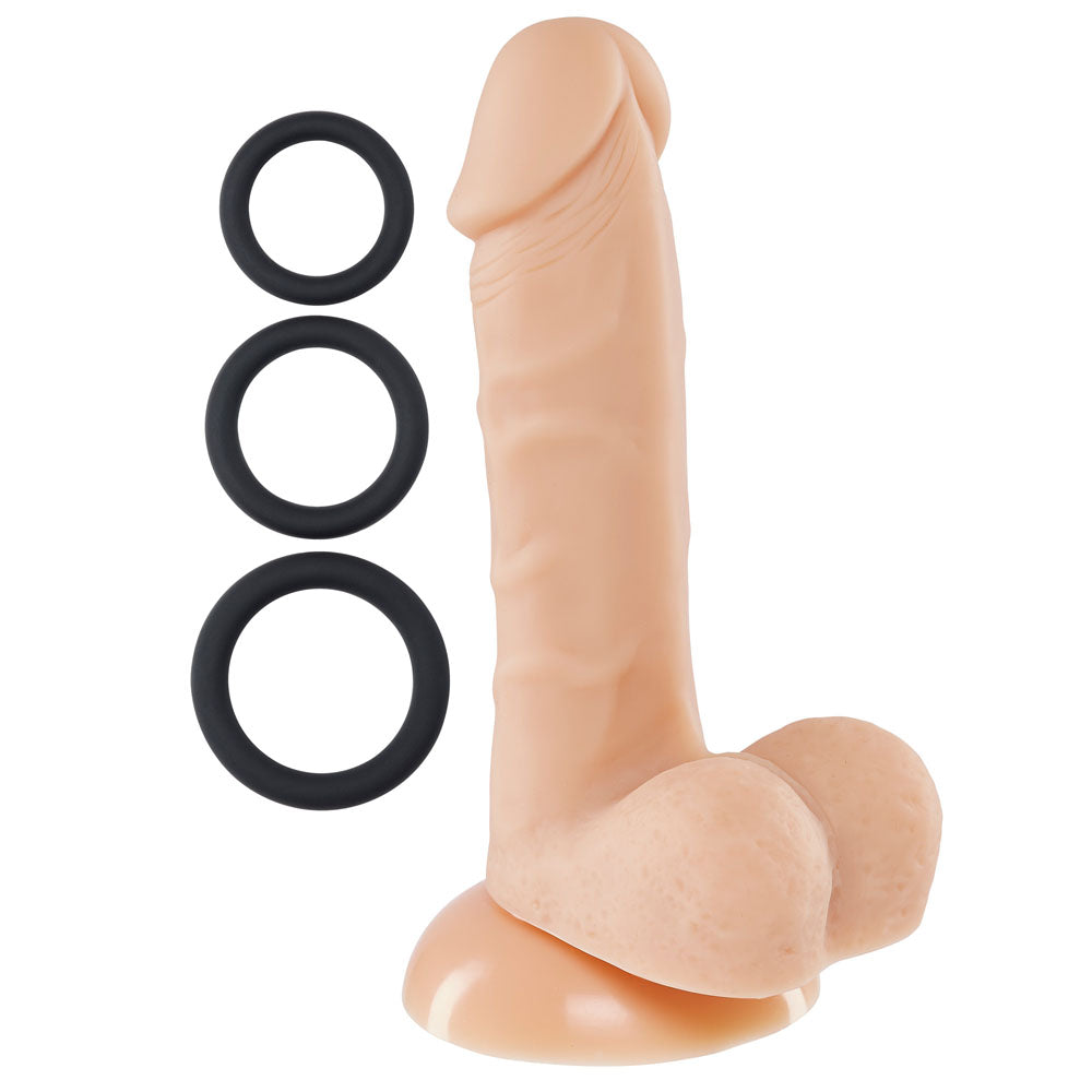 Pro Sensual Premium Silicone 6 Inch Dong With 3 Cockrings - Flesh | 685239852820 | Available at EroticWarehouse.com