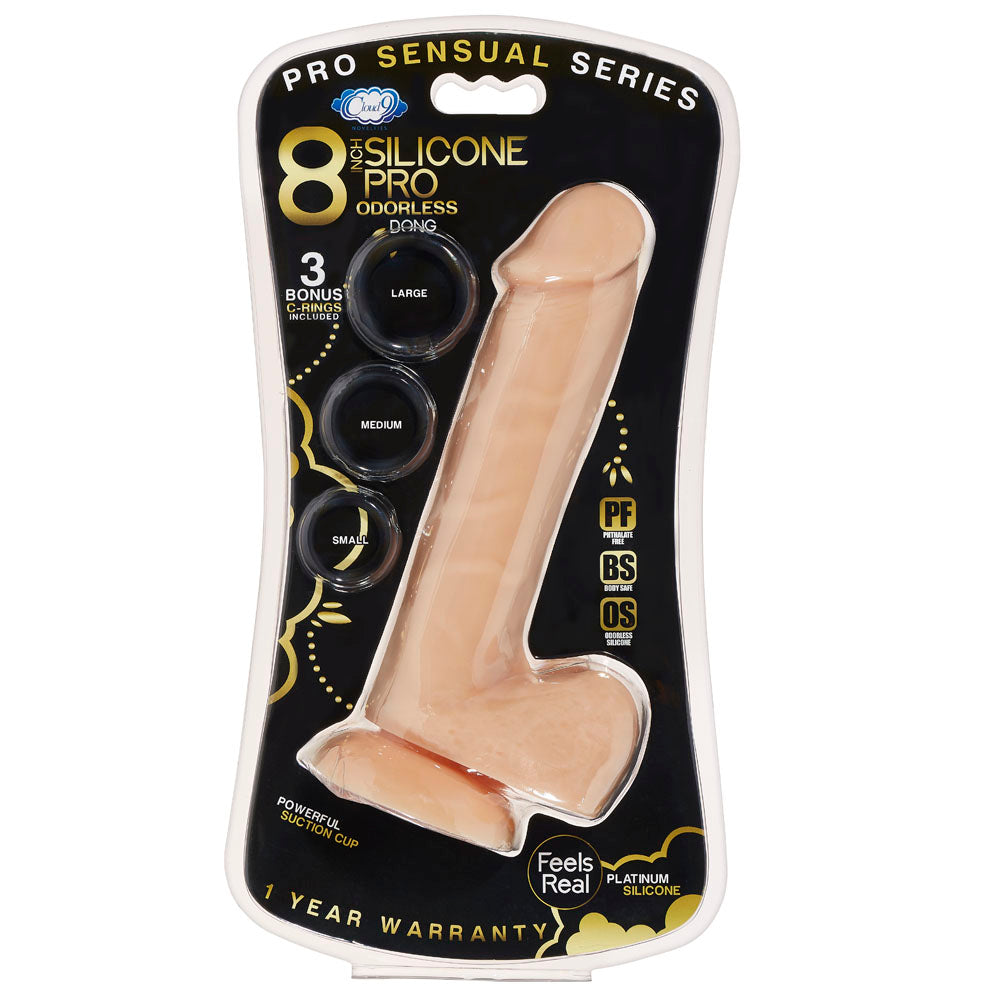 Pro Sensual Premium Silicone 8 Inch Dong With 3 Cockrings - Flesh | 685239852851 | Available at EroticWarehouse.com