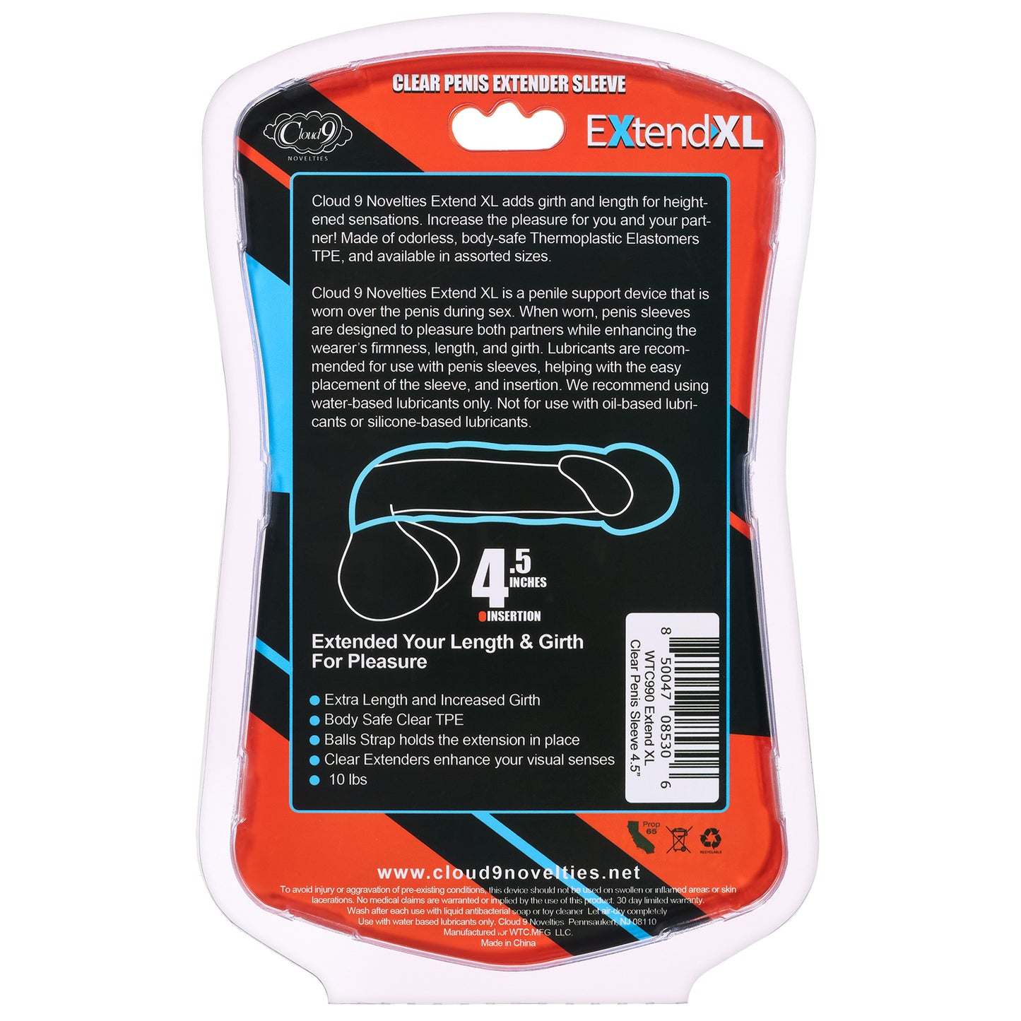 Extend XL Penis Sleeve 4.5" - Clear | 850047085306 | Available at EroticWarehouse.com