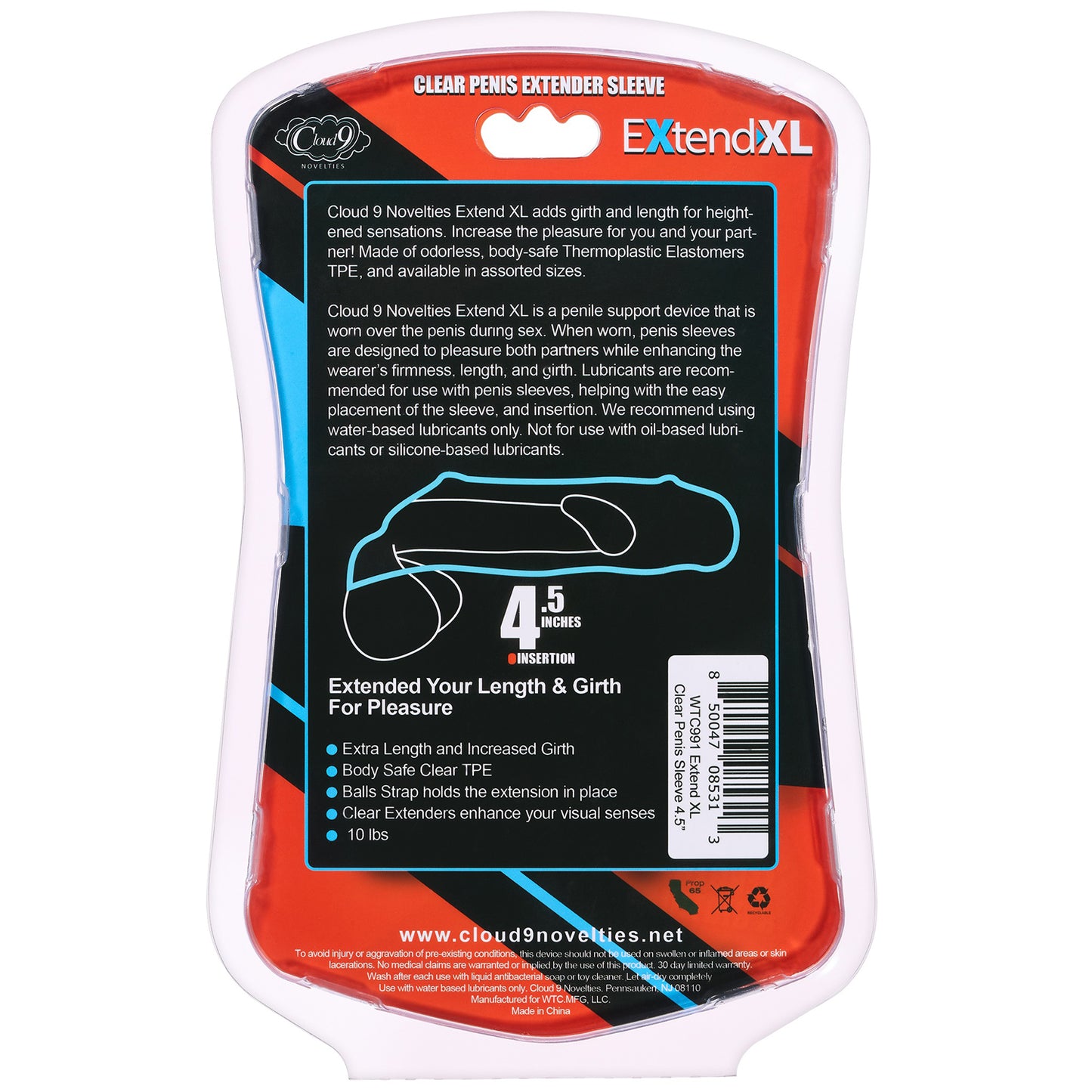 Extend XL Penis Sleeve 4.5" - Clear | 850047085313 | Available at EroticWarehouse.com