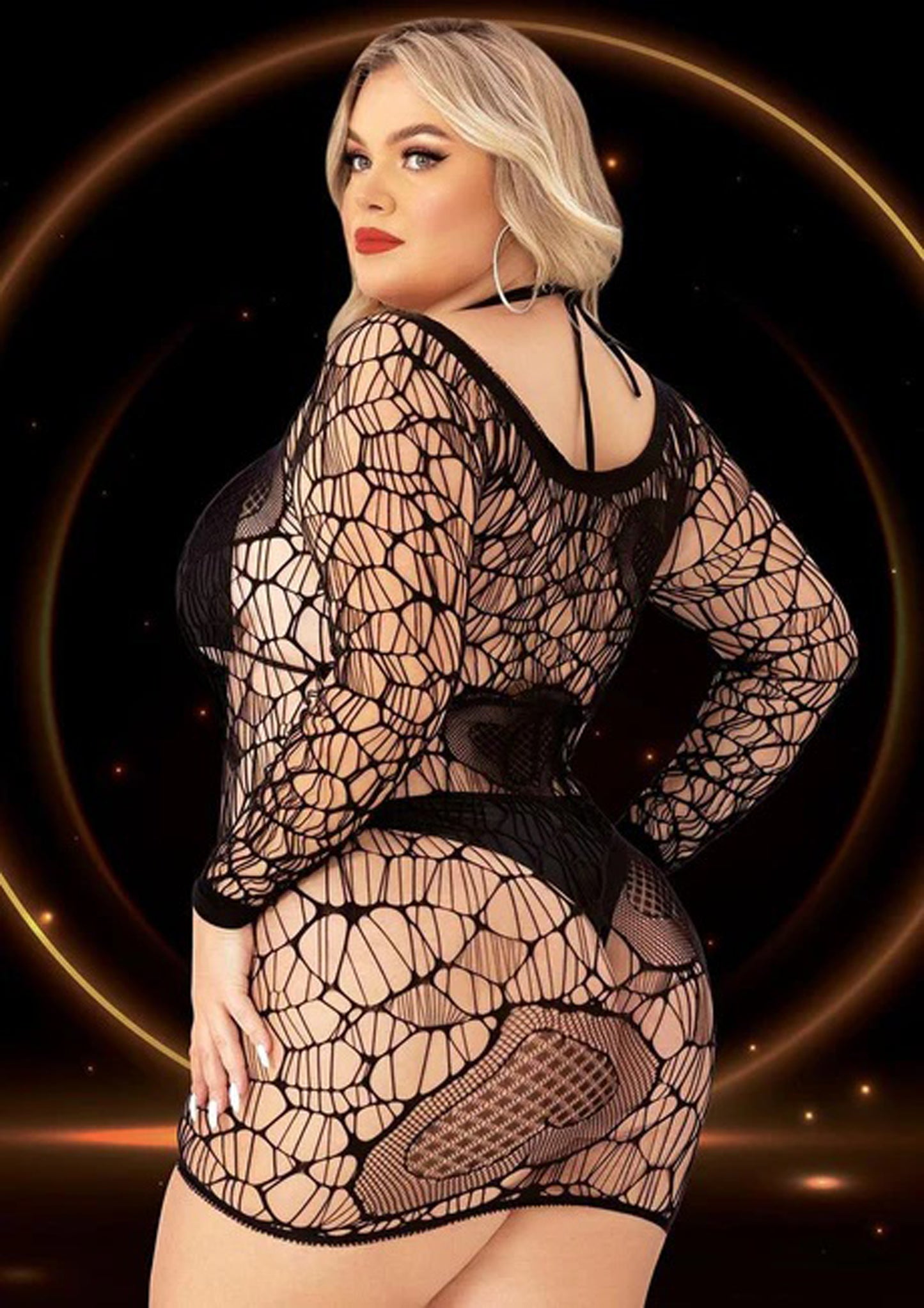 Long Sleeve Mini Dress - Queen Size - Black | 848416014125 | Available at EroticWarehouse.com