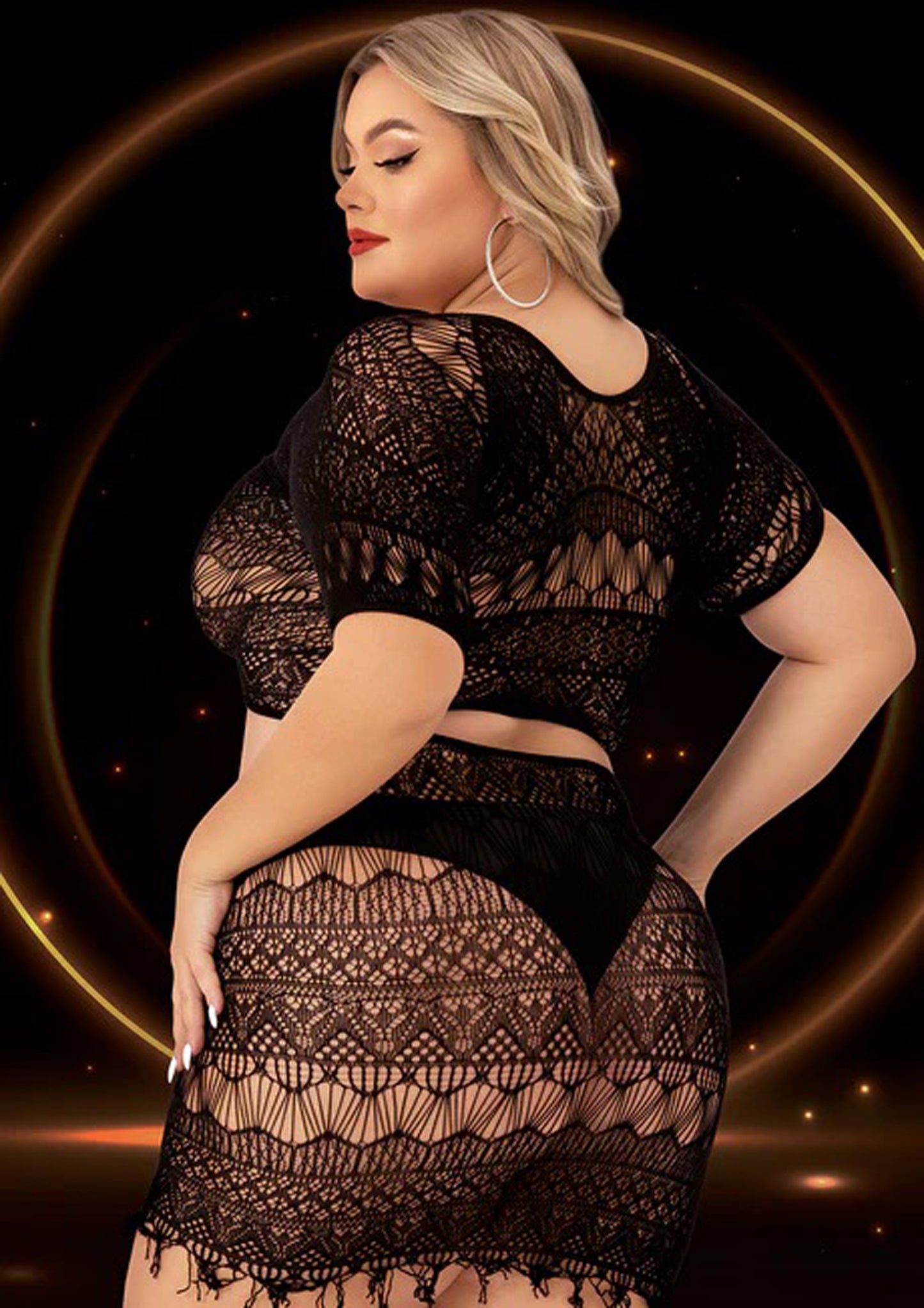 2 Piece Crop Top and Skirt Set - Queen Size - Black | 848416014200 | Available at EroticWarehouse.com