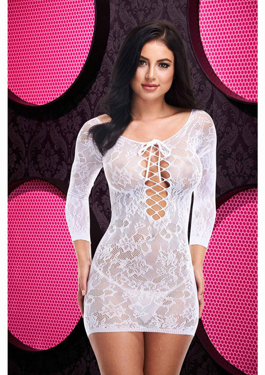 Lace Off the Shoulder Mini Dress - One Size -White | 848416004867 | Available at EroticWarehouse.com