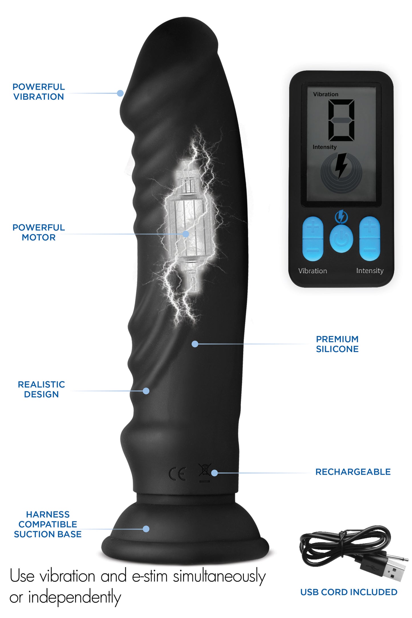 E-Stim and Vibrating Dildo With Remote - Black | 848518042613 | Available at EroticWarehouse.com