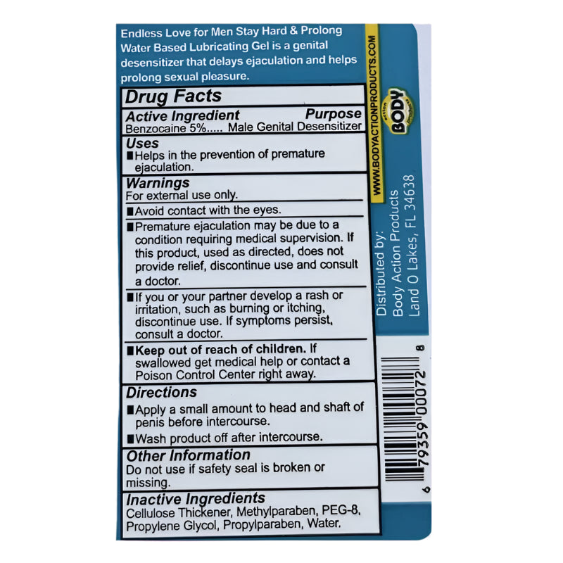 Endless Love for Men Stay Hard and Prolong Water Based Lubricant 1.7 Oz | 679359000728 | Available at EroticWarehouse.com