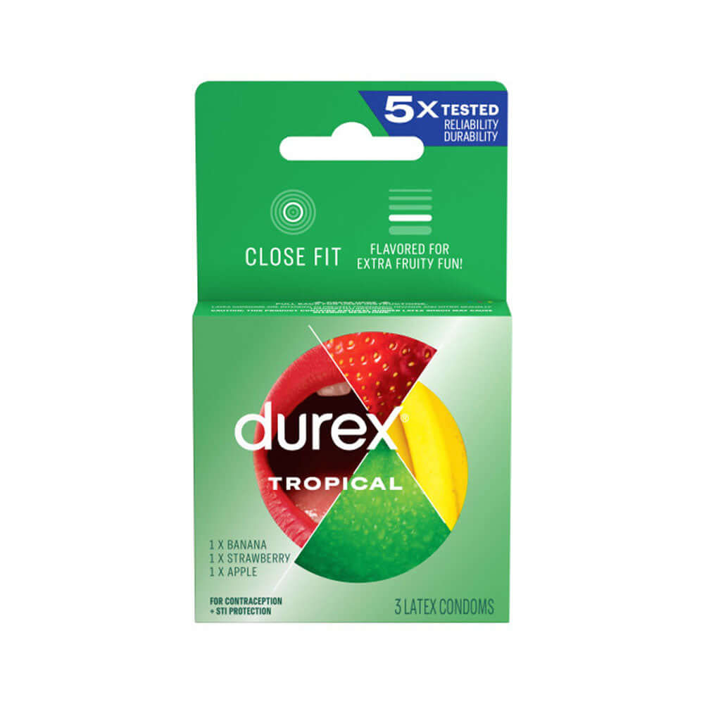 Durex Condoms Tropical Flavors 3Pk | 302340090001 | Available at EroticWarehouse.com