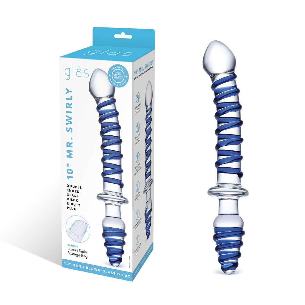 10" Mr. Swirly Double Ended Glass Dildo & Butt Plug | 4890808219256 | Available at EroticWarehouse.com