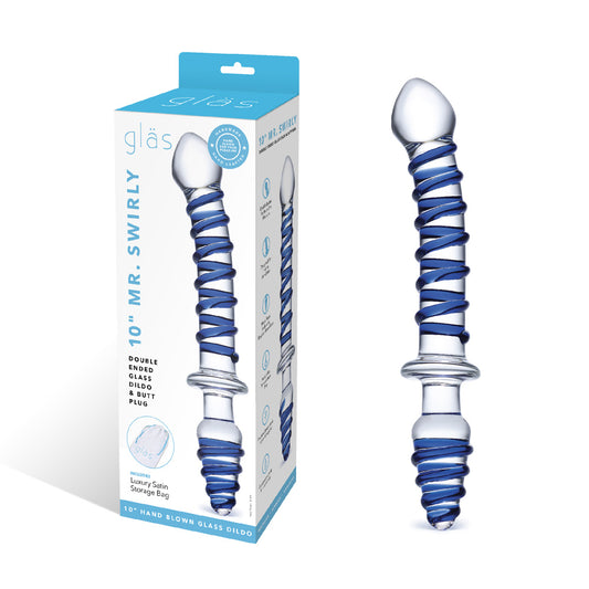 10" Mr. Swirly Double Ended Glass Dildo & Butt Plug | 4890808219256 | Available at EroticWarehouse.com