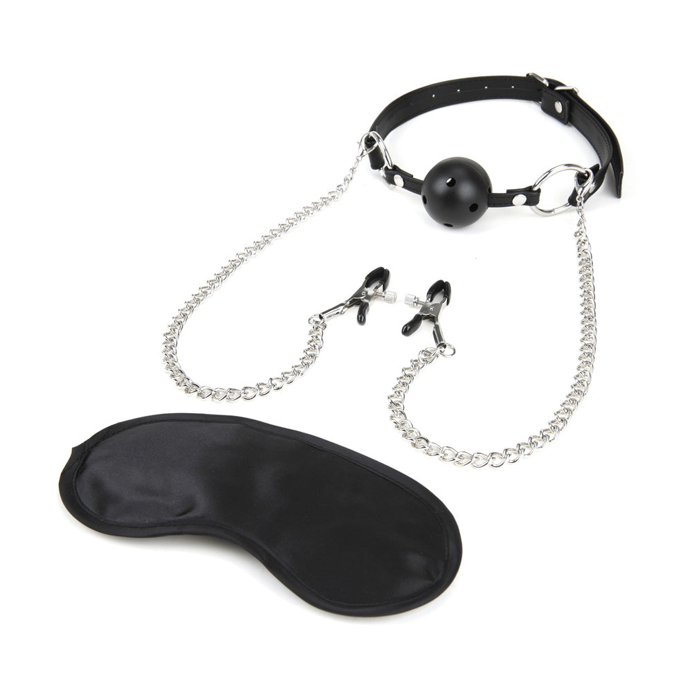 Breathable Ball Gag With Nipple Chain | 4890808221129 | Available at EroticWarehouse.com