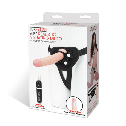 6.5" Realistic Vibrating Dildo & Strap-On Harness Set | 4890808233740 | Available at EroticWarehouse.com