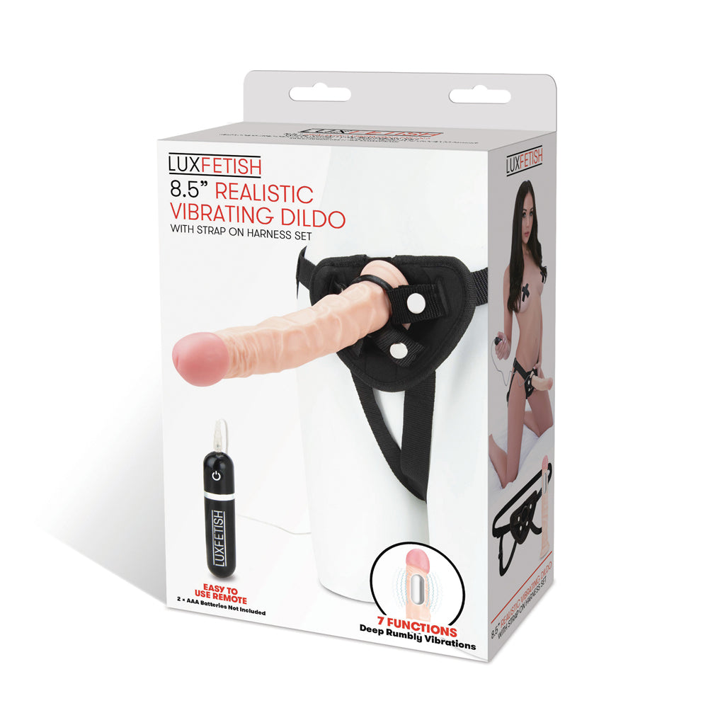 8.5" Realistic Vibrating Dildo & Strap-On Harness Set | 4890808233757 | Available at EroticWarehouse.com