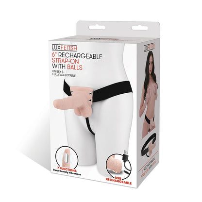 6" Rechargeable Strap-On With Balls Fresh | 4890808245149 | Available at EroticWarehouse.com