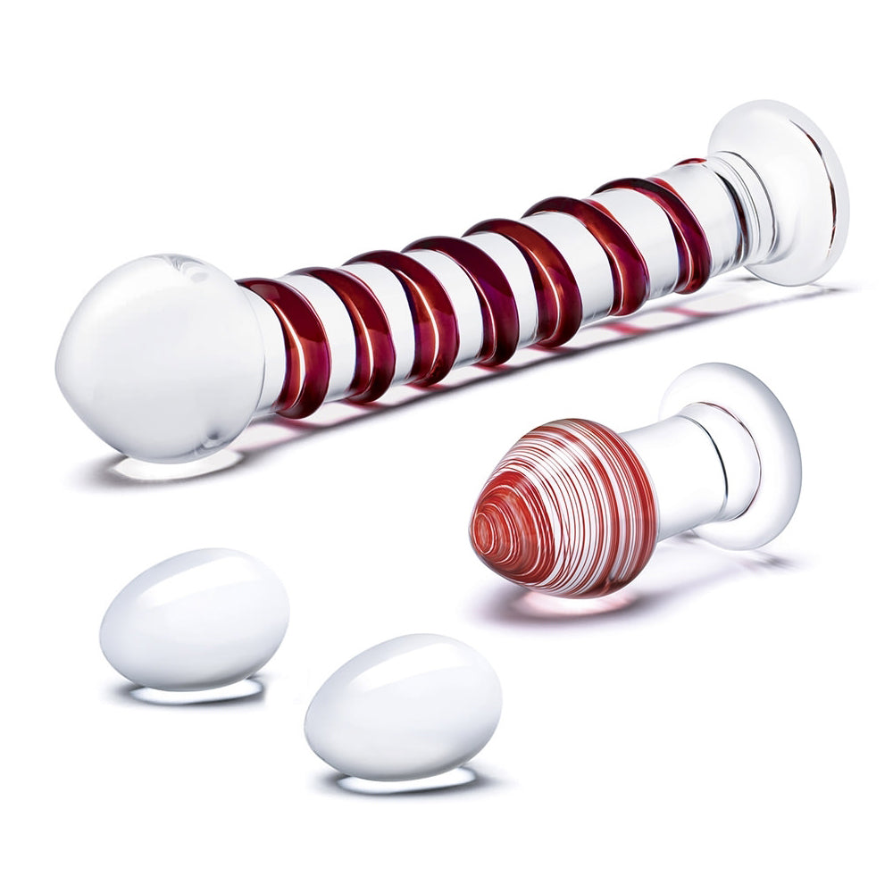 4Pc Mr. Swirly Set With Glass Kegal Balls And 3.25" Butt Plug | 4890808250457 | Available at EroticWarehouse.com