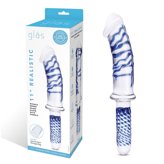 Glas 11'' Realistic Double Ended Glass Dildo With Handle | 4890808250464 | Available at EroticWarehouse.com