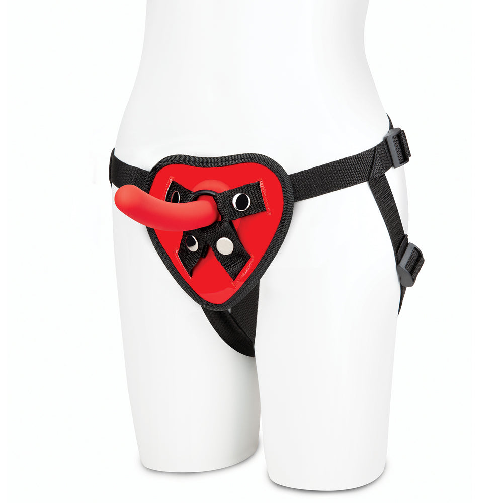Red Heart Strap On Harness & 5" Dildo Set | 4890808260135 | Available at EroticWarehouse.com