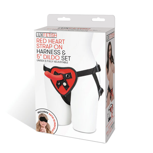 Red Heart Strap On Harness & 5" Dildo Set | 4890808260135 | Available at EroticWarehouse.com
