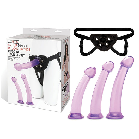 Size Up 3-Piece Dildo And Harness Pegging Training Set | 4890808263426 | Available at EroticWarehouse.com