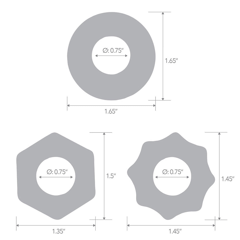 3-Pack Nuts & Bolts Stretch Cock Ring Set | 4890808264638 | Available at EroticWarehouse.com