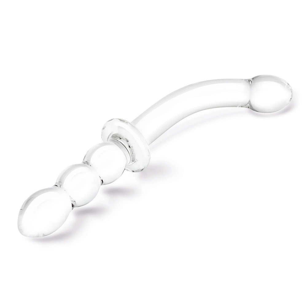 Glas 12" Girthy Ribbed G-Spot Glass Dildo With Handle Grip Double Ended | 4890808282991 | Available at EroticWarehouse.com