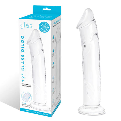 Glas 12" Glass Dildo With Veins & Flat Base | 4890808283004 | Available at EroticWarehouse.com