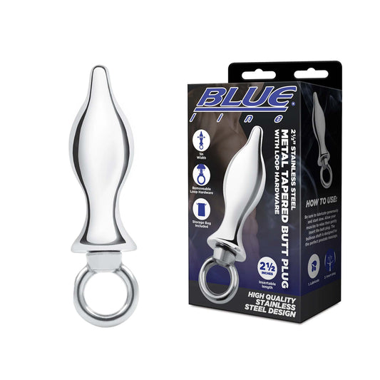 2.5" Stainless Steel Metal Tapered Butt Plug With Loop Hardware | 4890808283264 | Available at EroticWarehouse.com