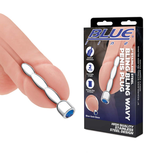 2" Stainless Steel Bling Bling Wavy Penis Plug | 4890808283332 | Available at EroticWarehouse.com
