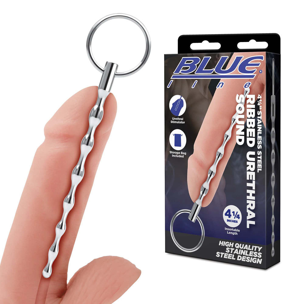 4.25" Stainless Steel Ribbed Urethral Sound | 4890808283370 | Available at EroticWarehouse.com