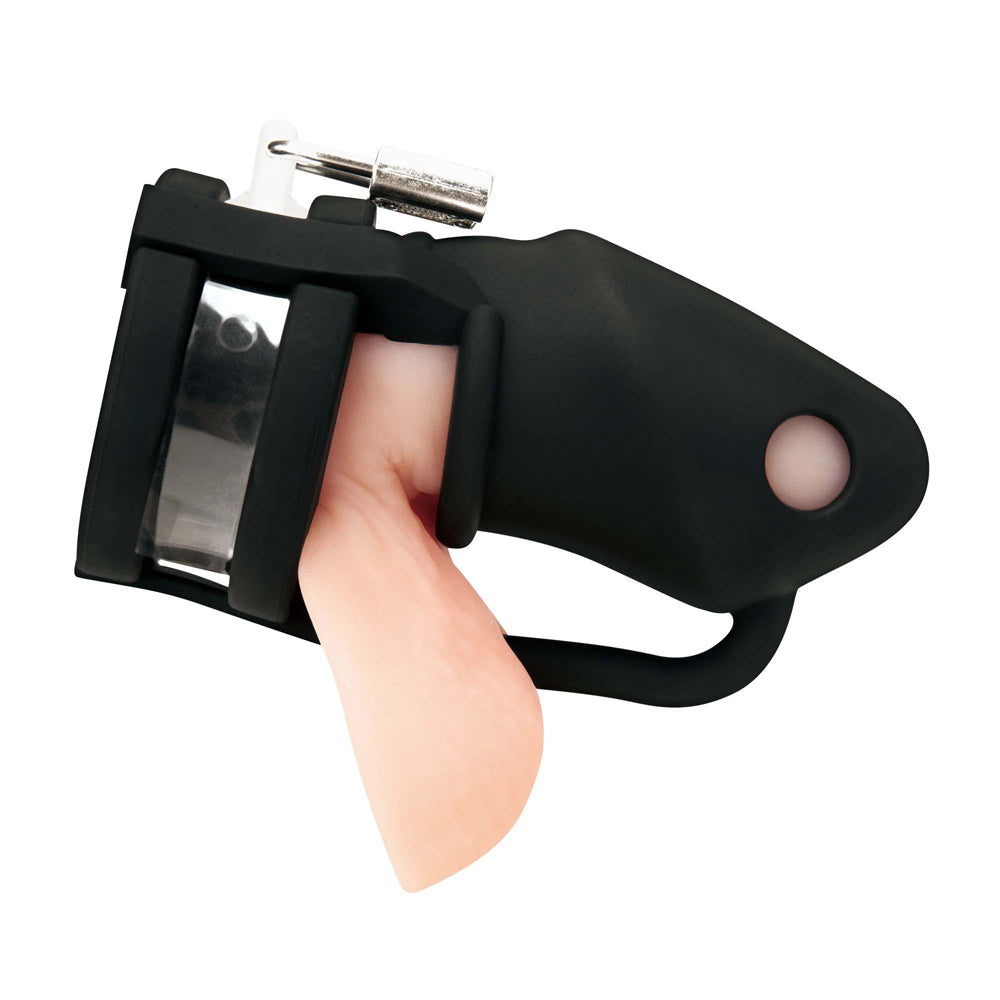 Silicone Small 2" Cock Cage With Ball Divider Black | 4890808283479 | Available at EroticWarehouse.com