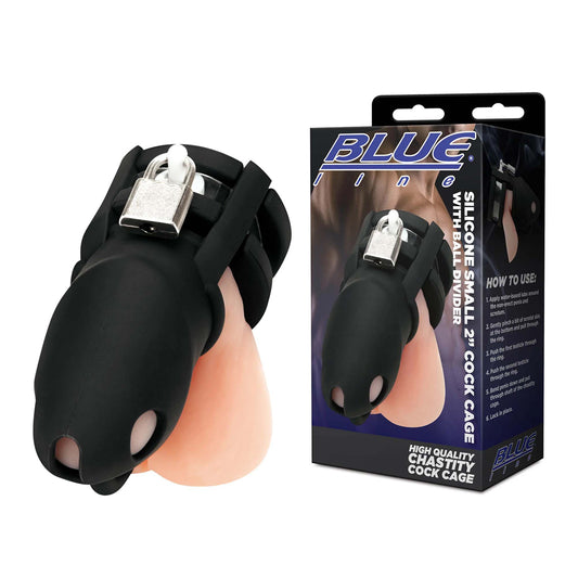 Silicone Small 2" Cock Cage With Ball Divider Black | 4890808283479 | Available at EroticWarehouse.com