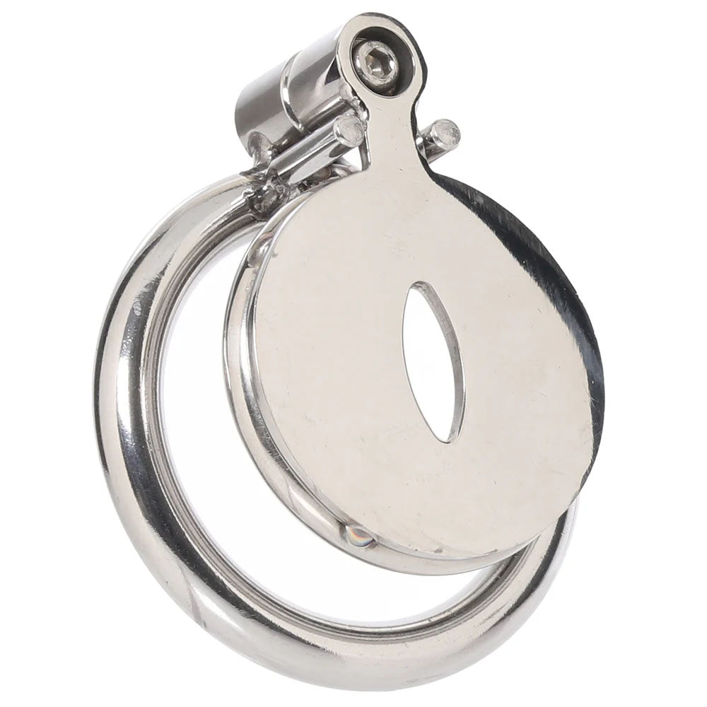 Lockmaster Stainless Steel Flat Inverted Chastity Cage With Cats Eye | 4890808285336 | Available at EroticWarehouse.com