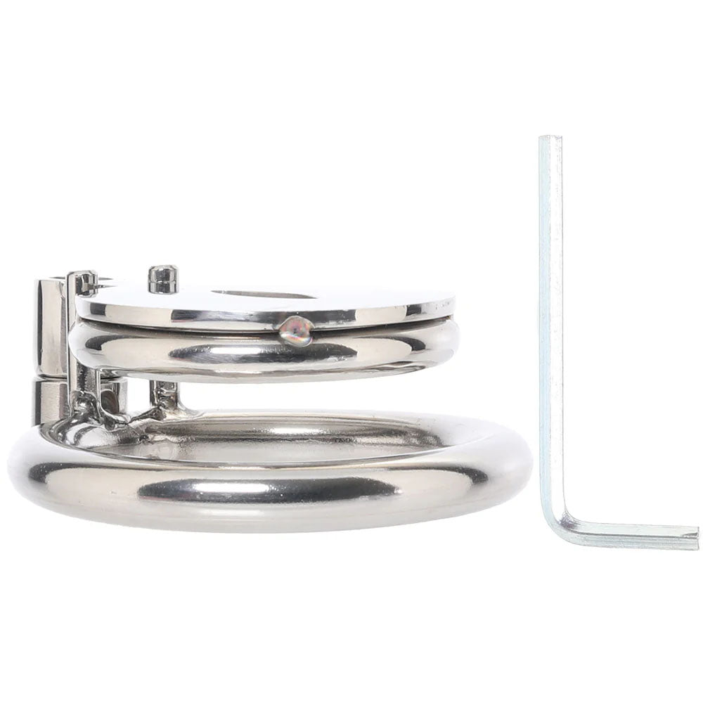 Lockmaster Stainless Steel Flat Inverted Chastity Cage With Cats Eye | 4890808285336 | Available at EroticWarehouse.com