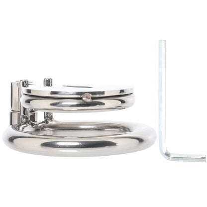 Lockmaster Stainless Steel Flat Inverted Chastity Cage With Cats Eye | 4890808285336 | Available at EroticWarehouse.com
