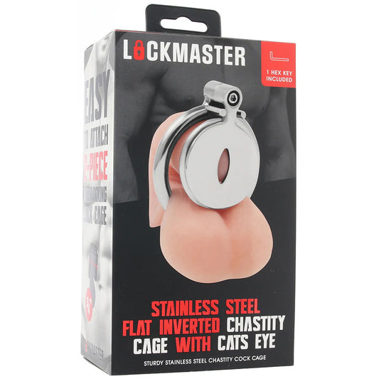 Lockmaster Stainless Steel Flat Inverted Chastity Cage With Cats Eye | 4890808285336 | Available at EroticWarehouse.com