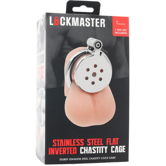 Lockmaster Stainless Steel Flat Inverted Chastity Cage | 4890808285343 | Available at EroticWarehouse.com