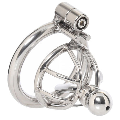 Lockmaster Stainless Steel Inverted Micro Chastity Cage With Urethral Straw | 4890808285350 | Available at EroticWarehouse.com