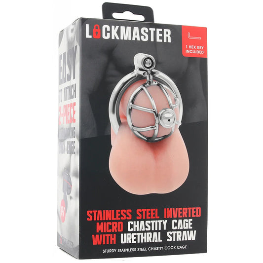 Lockmaster Stainless Steel Inverted Micro Chastity Cage With Urethral Straw | 4890808285350 | Available at EroticWarehouse.com