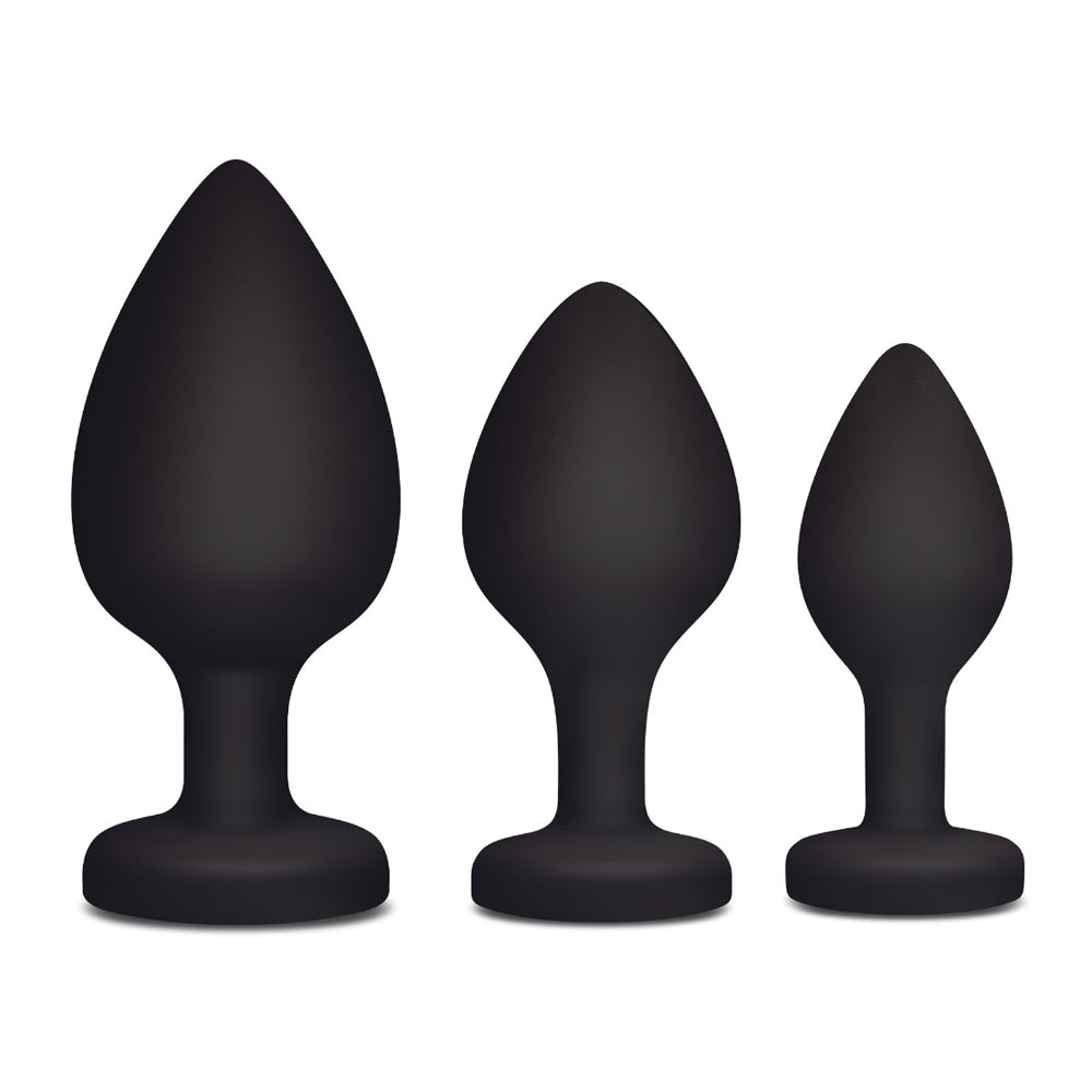 Gemsations 3Pc Silicone Ling Bling Heart Anal Training Kit Black | 4890808285435 | Available at EroticWarehouse.com