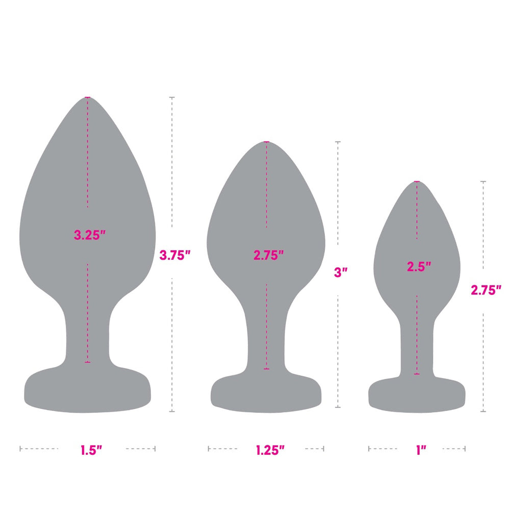 Gemsations 3Pc Silicone Ling Bling Heart Anal Training Kit Black | 4890808285435 | Available at EroticWarehouse.com