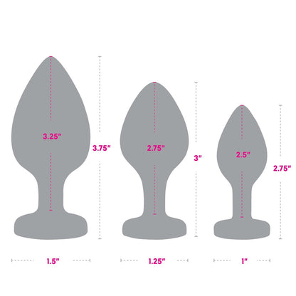 Gemsations 3Pc Silicone Ling Bling Heart Anal Training Kit Black | 4890808285435 | Available at EroticWarehouse.com