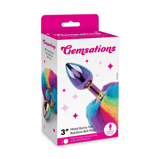 Gemsations 2.95" Metal Bunny Tail Butt Plug Rainbow | 4890808285459 | Available at EroticWarehouse.com