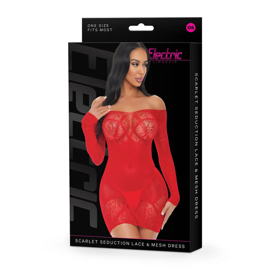 Electric Lingerie Scarlet Seduction Lace & Mesh Dress O/S | 4890808295151 | Available at EroticWarehouse.com