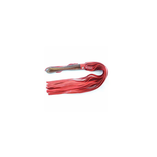 Wooden Handle Leather Flogger Red | 5060363861354 | Available at EroticWarehouse.com