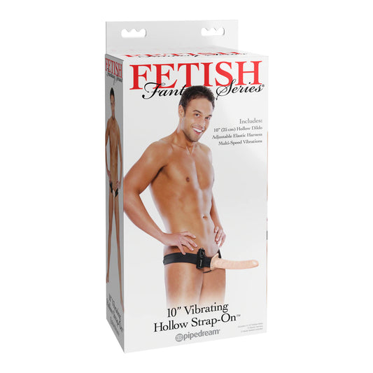Fetish Fantasy Series 10&rdquo; Vibrating Hollow Strap-On Flesh | 603912286656 | Available at EroticWarehouse.com