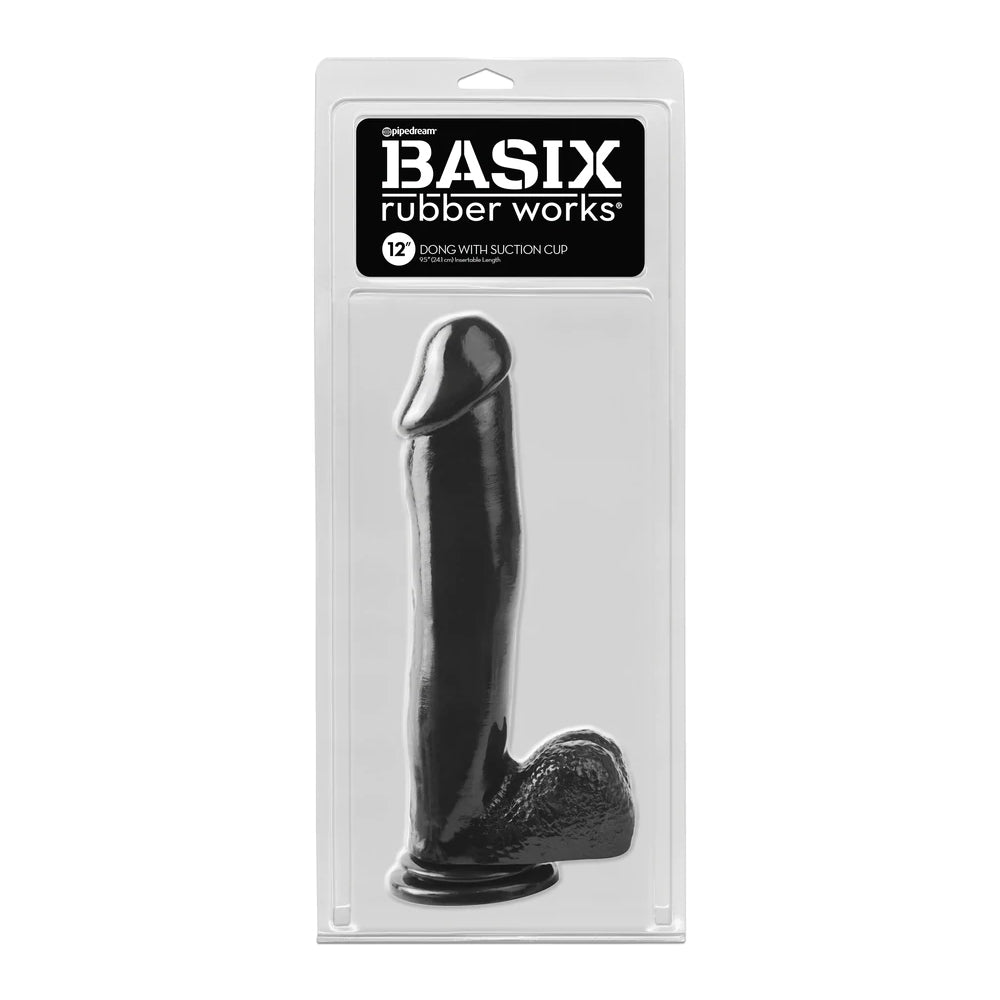 Basix Rubber Works 12" Dong with Suction Cup Black | 603912293692 | Available at EroticWarehouse.com