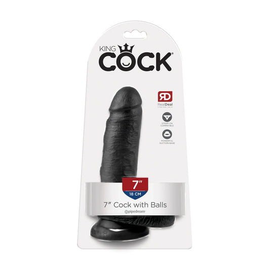 King Cock 7" Cock with Balls Black | 603912350210 | Available at EroticWarehouse.com