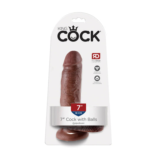 King Cock 7" Cock with Balls Brown | 603912350227 | Available at EroticWarehouse.com