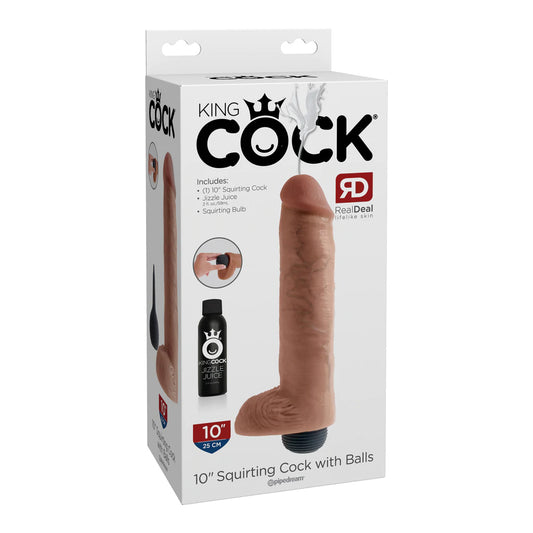 King Cock 10" Squirting Cock w/ Balls Flesh | 603912355574 | Available at EroticWarehouse.com