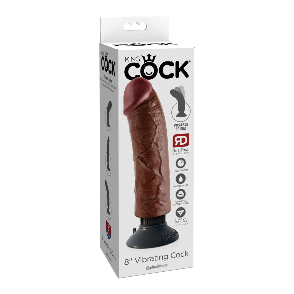 King Cock 8" Vibrating Cock Brown | 603912737738 | Available at EroticWarehouse.com