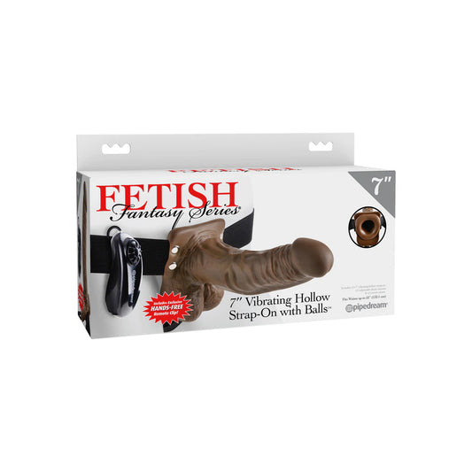 Fetish Fantasy Series 7" Vibrating Hollow Strap-On With Balls Brown | 603912741537 | Available at EroticWarehouse.com