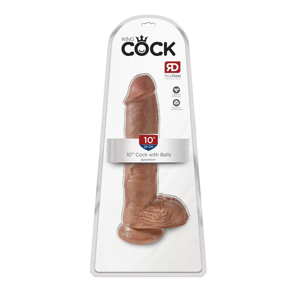 King Cock 10" Cock With Balls Tan | 603912746389 | Available at EroticWarehouse.com